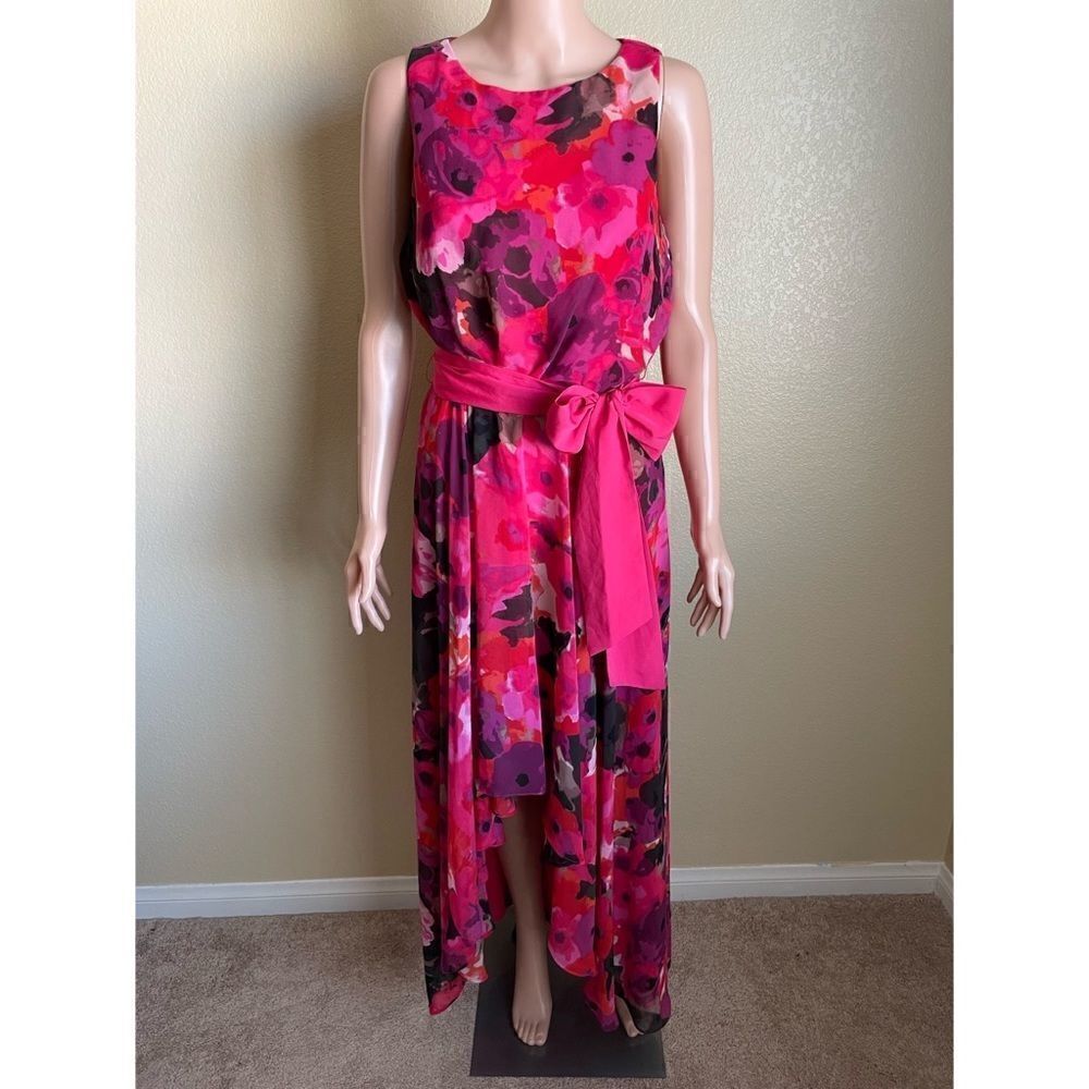 Eliza J Floral Print High Low Maxi Dress Pink Orange Black Size 6
